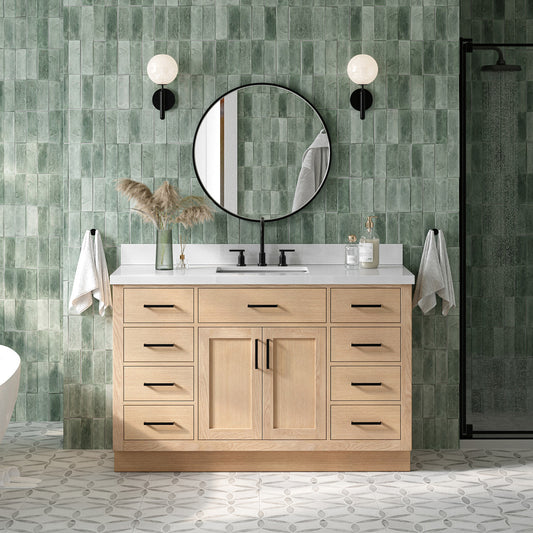 Isabella 54-Inch White Oak bathroom vanity in styled bathroom setting