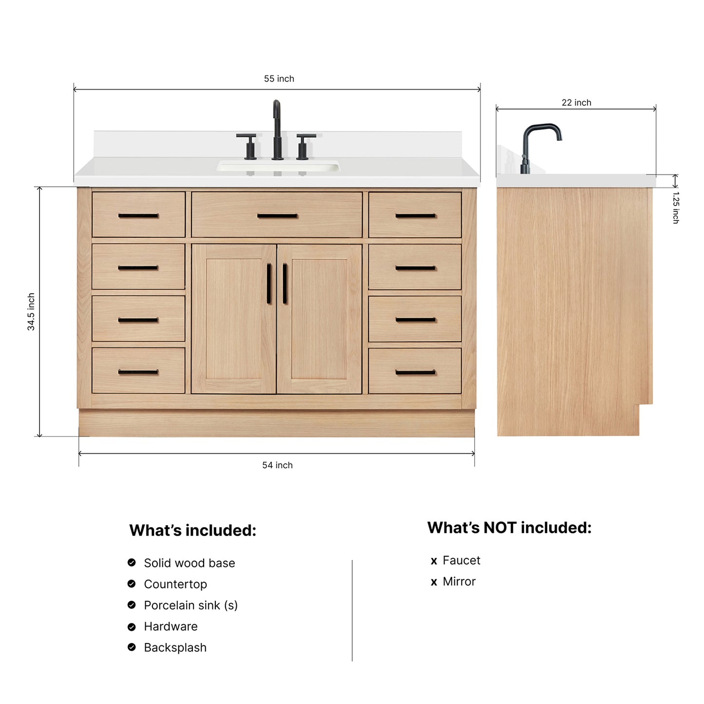 Isabella 54-Inch White Oak bathroom vanity dimensions