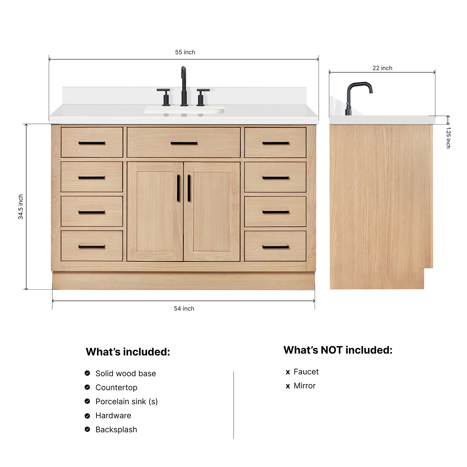 Isabella 54-Inch White Oak bathroom vanity dimensions