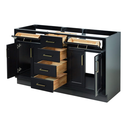 Isabella 60-inch Black base cabinet on white back ground side view open door