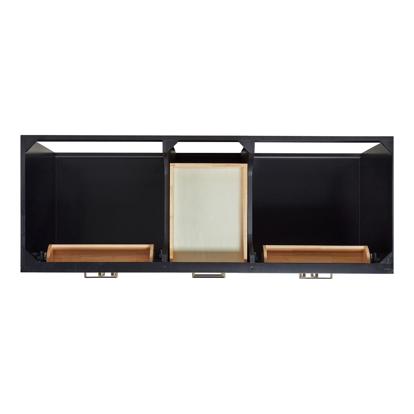 Isabella 60-inch Black base cabinet on white back ground front view open door