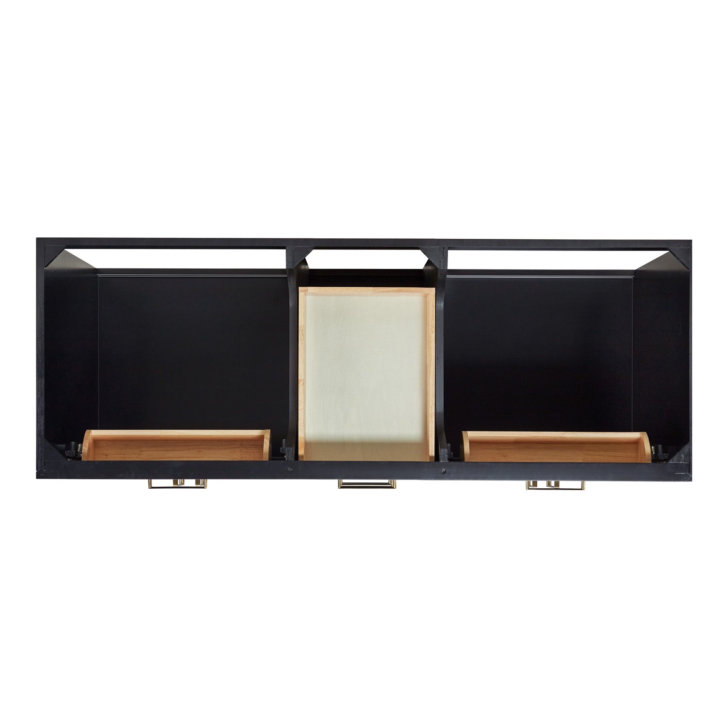 Isabella 60-inch Black base cabinet on white back ground front view open door