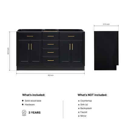 Isabella 60-inch Black base cabinet on dimensions