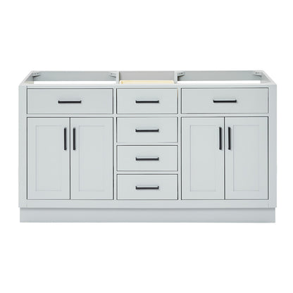 Isabella 60-inch Grey base cabinet on white back ground front view main image