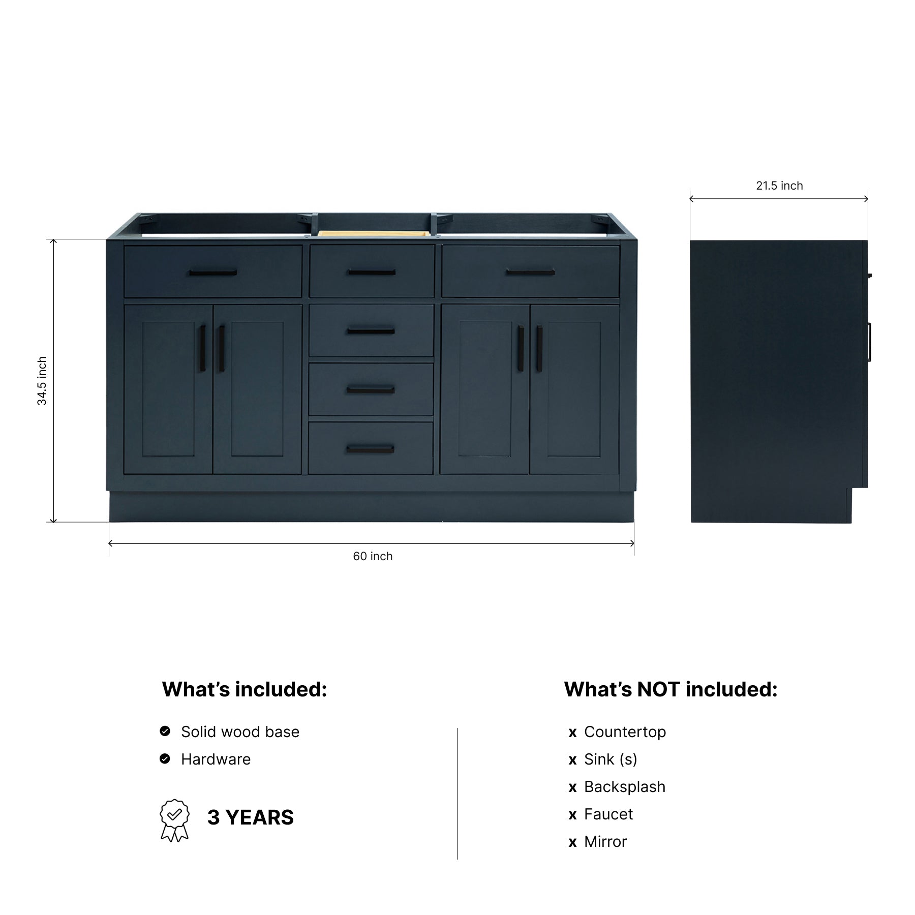 Isabella 60-inch Midnight Blue base cabinet on dimensions