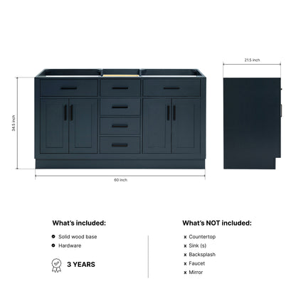 Isabella 60-inch Midnight Blue base cabinet on dimensions