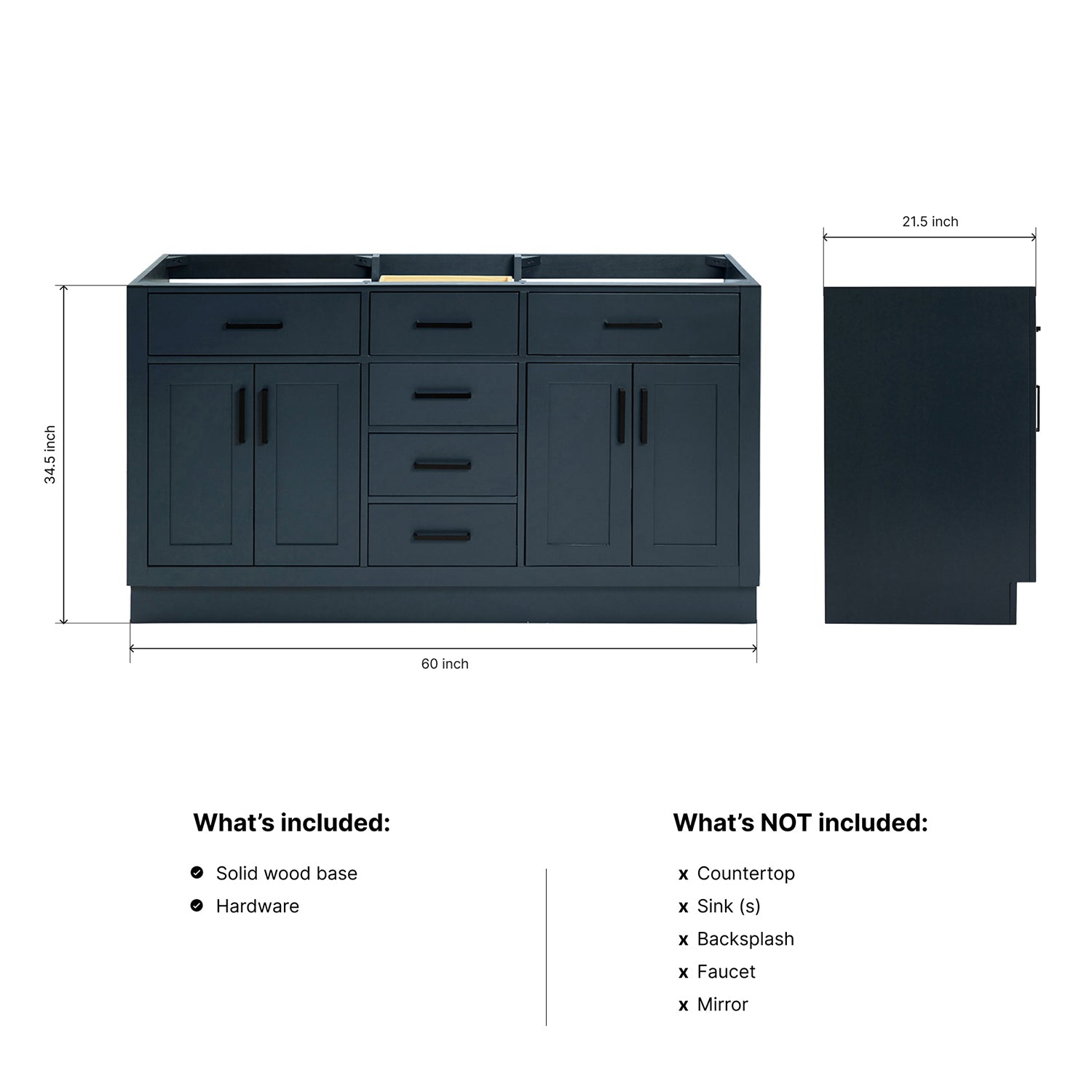 Isabella 60-inch Midnight Blue base cabinet on dimensions