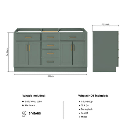 Isabella 60-inch Vintage Green base cabinet on dimensions