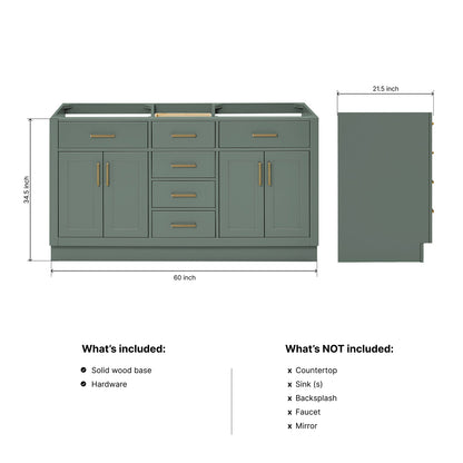 Isabella 60-inch Vintage Green base cabinet on dimensions