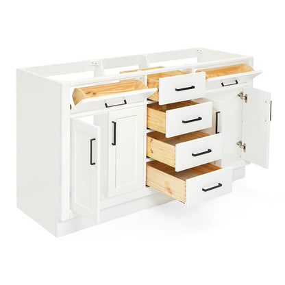 Isabella 60-inch White base cabinet on white back ground side view open door