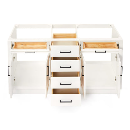 Isabella 60-inch White base cabinet on white back ground front view open door