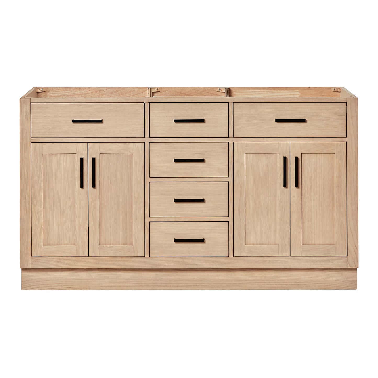 Isabella 60-inch Natural Oak base cabinet on white back ground front view main image