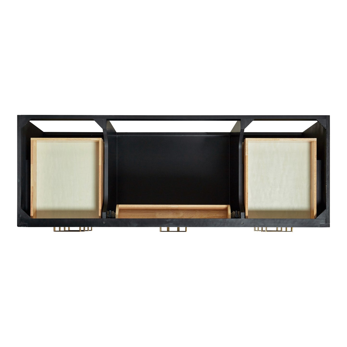 Isabella 60-inch Black base cabinet on white back ground front view open door