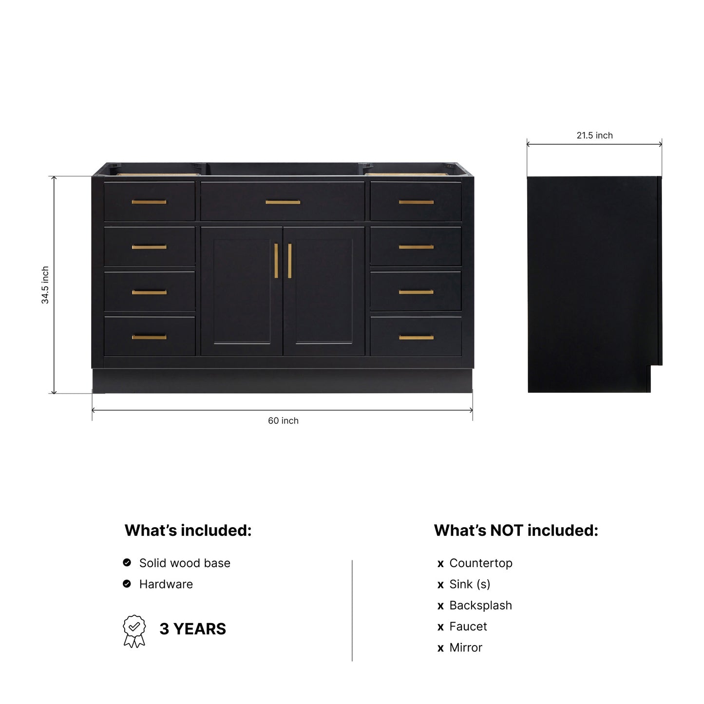 Isabella 60-inch Black base cabinet on dimensions