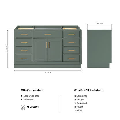 Isabella 60-inch Vintage Green base cabinet on dimensions