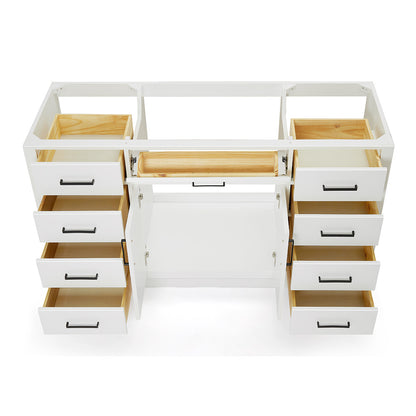 Isabella 60-inch White base cabinet on white back ground front view open door