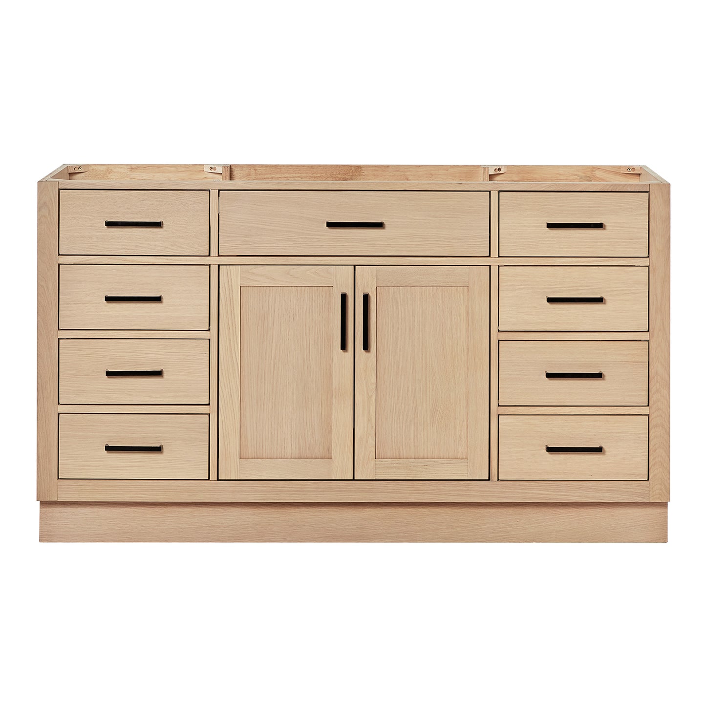 Isabella 60-inch Natural Oak base cabinet on white back ground front view main image