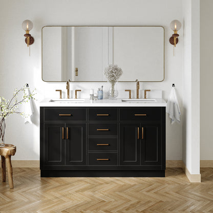 Isabella 60-Inch Black bathroom vanity in styled bathroom setting