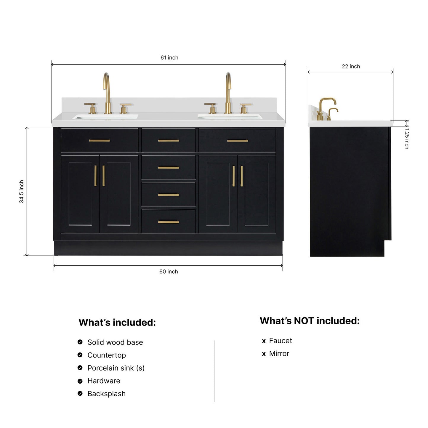 Isabella 60-Inch Black bathroom vanity dimensions