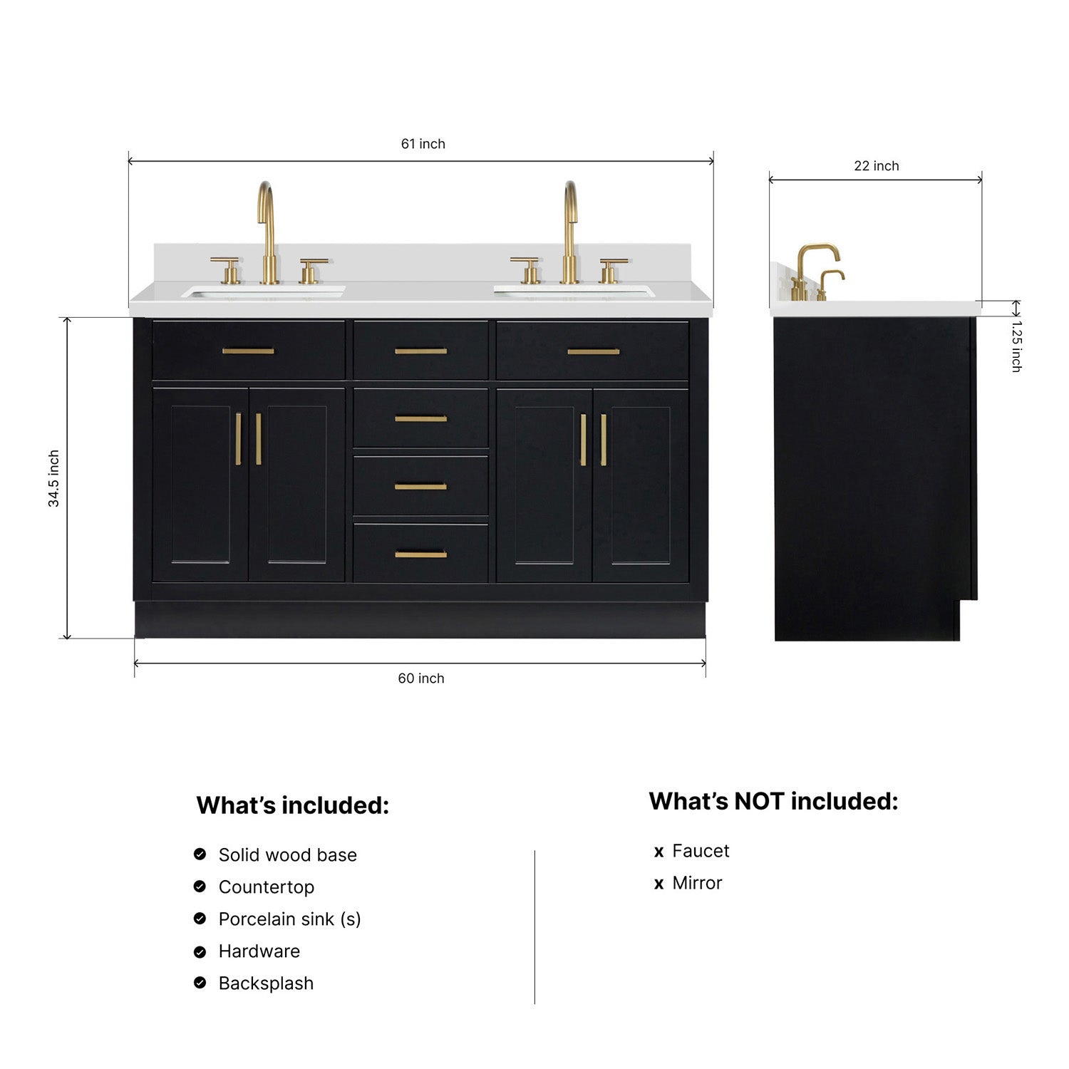 Isabella 60-Inch Black bathroom vanity dimensions