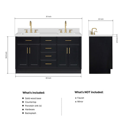 Isabella 60-Inch Black bathroom vanity dimensions