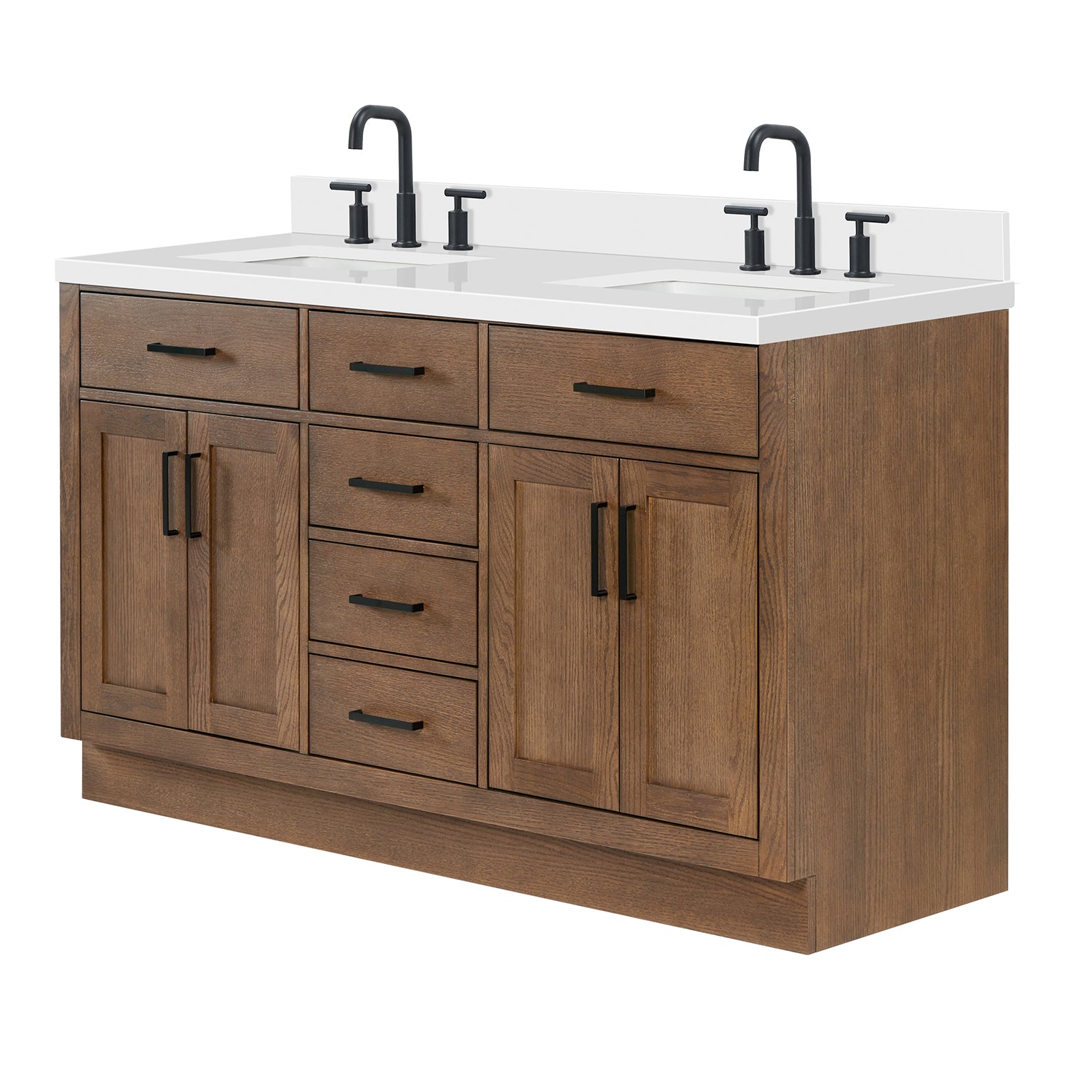 Isabella 60-Inch Brown Oak bathroom vanity on white background – product photo 4