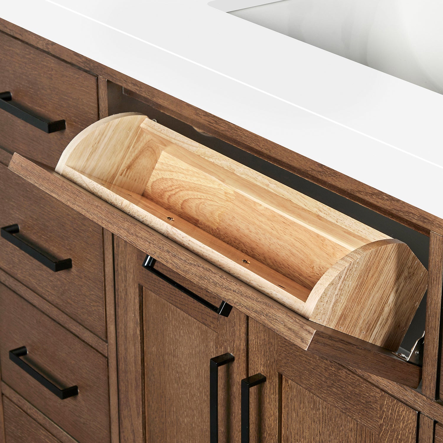 Isabella 60-Inch Brown Oak bathroom vanity on white background – product photo 13