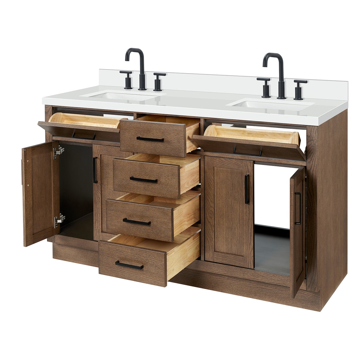 Isabella 60-Inch Brown Oak bathroom vanity on white background – product photo 6