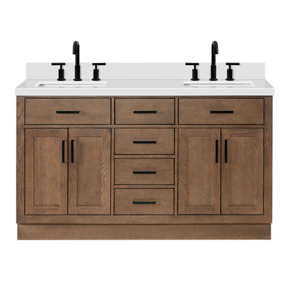 Isabella 60-Inch Brown Oak bathroom vanity on white background – product photo 3