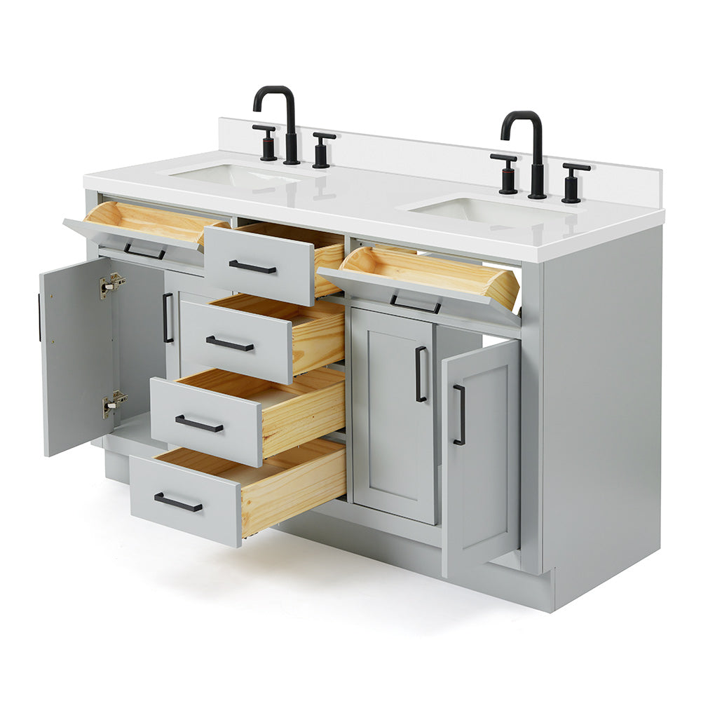 Isabella 60-Inch Grey bathroom vanity on white background – product photo 1