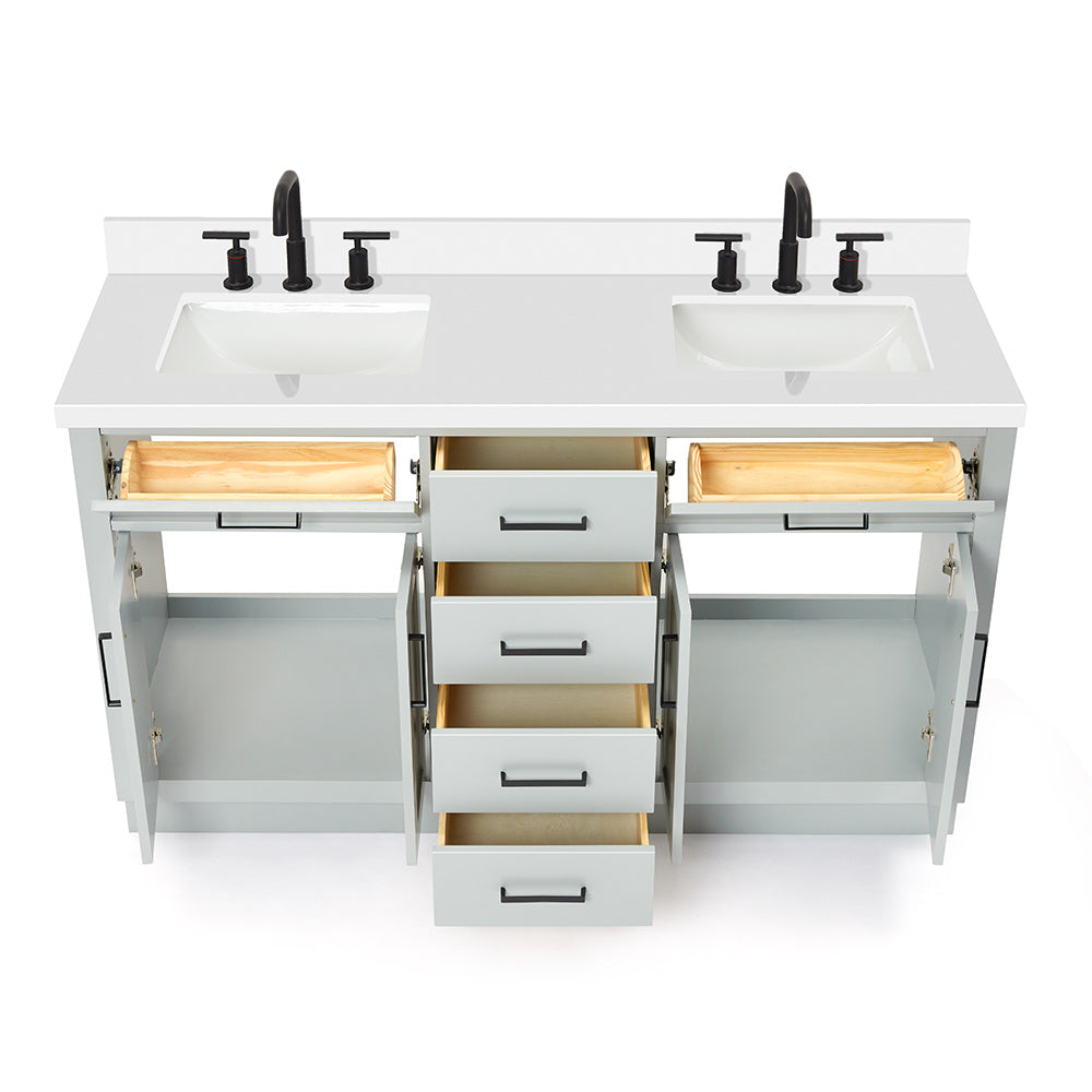 Isabella 60-Inch Grey bathroom vanity on white background – product photo 2