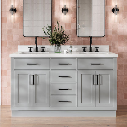 Isabella 60-Inch Grey bathroom vanity in styled bathroom setting