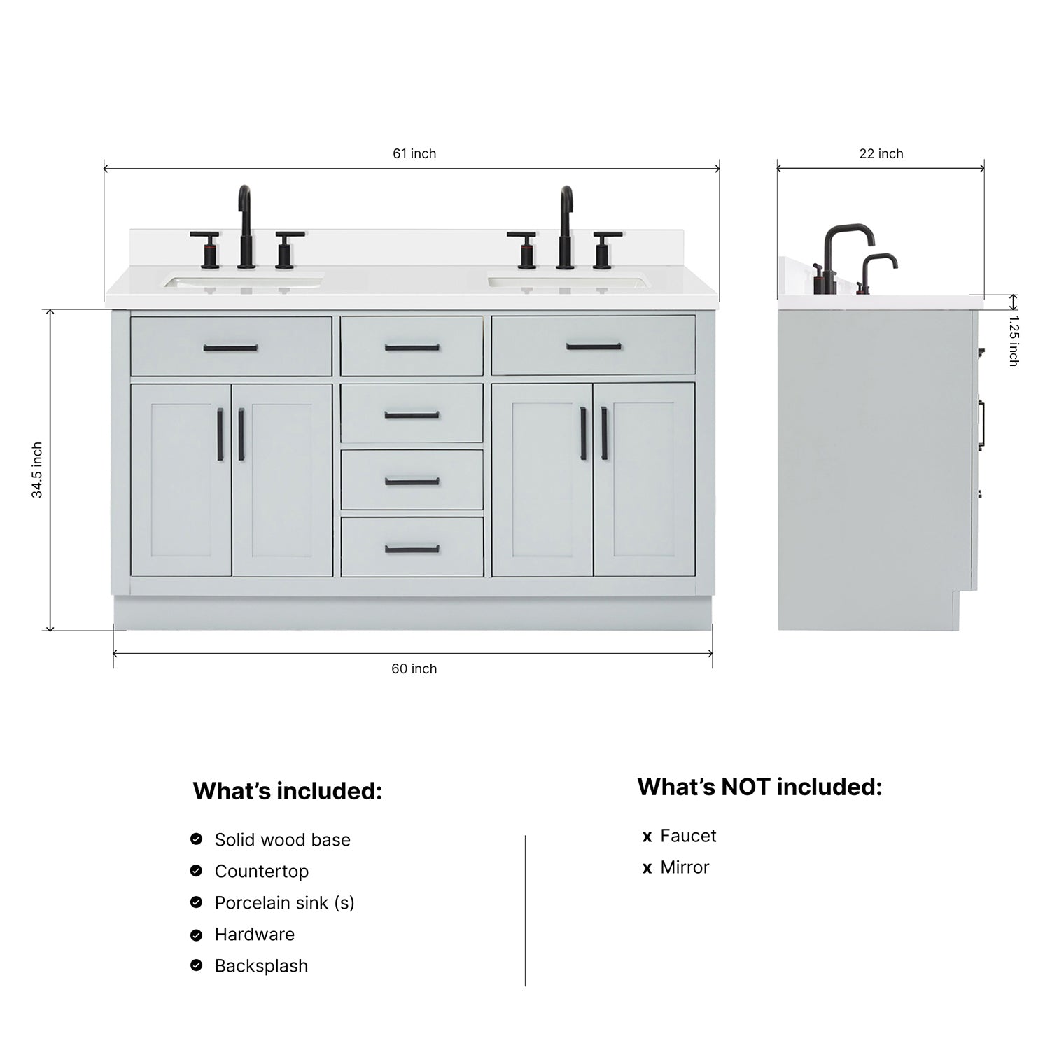 Isabella 60-Inch Grey bathroom vanity dimensions