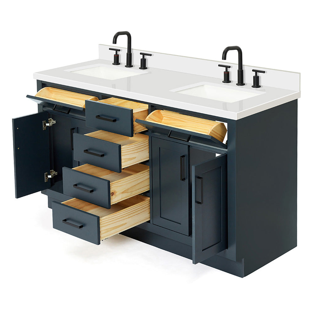 Isabella 60-Inch Midnight Blue bathroom vanity on white background – product photo 1