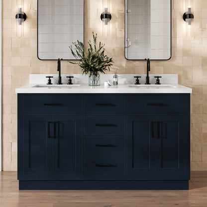 Isabella 60-Inch Midnight Blue bathroom vanity in styled bathroom setting