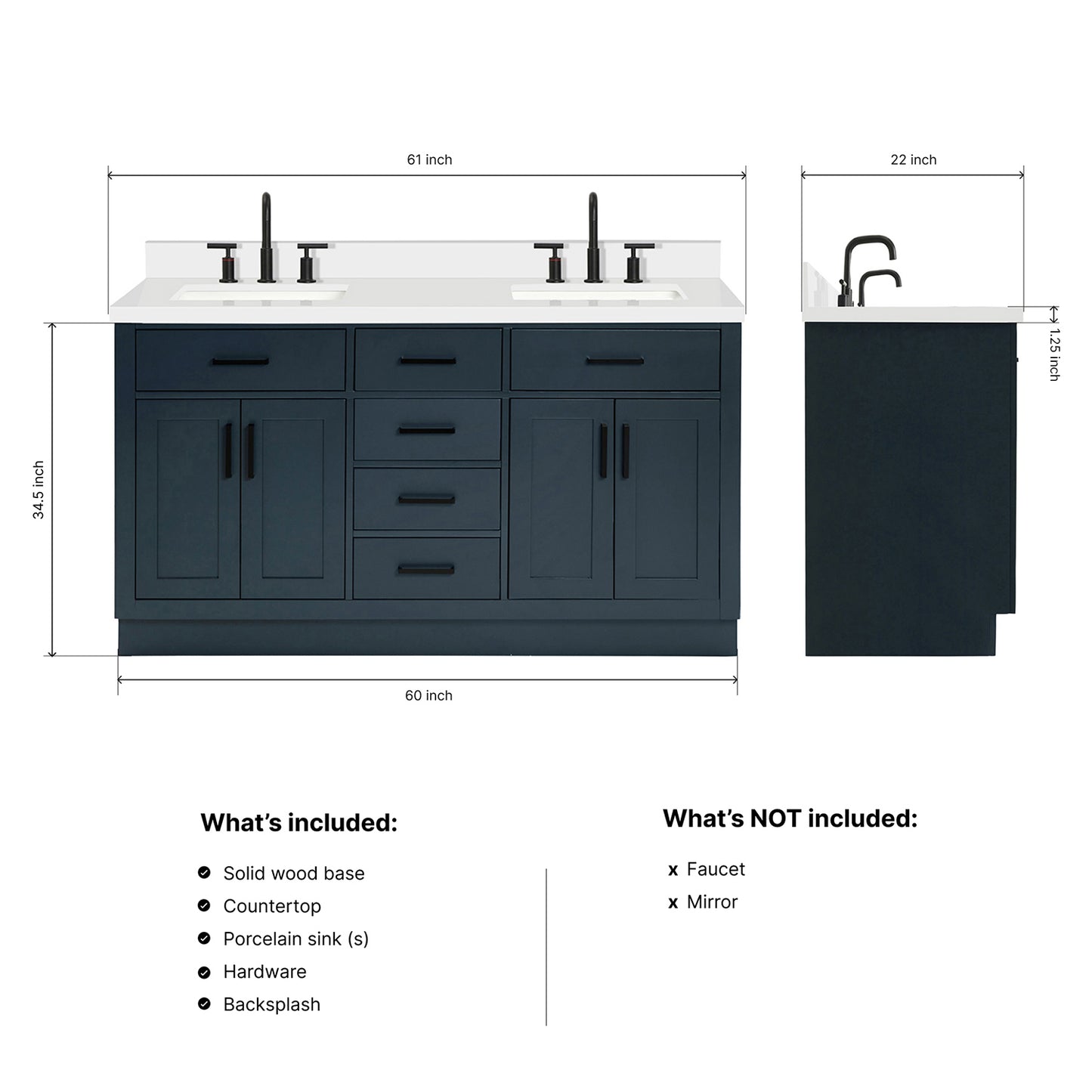 Isabella 60-Inch Midnight Blue bathroom vanity dimensions