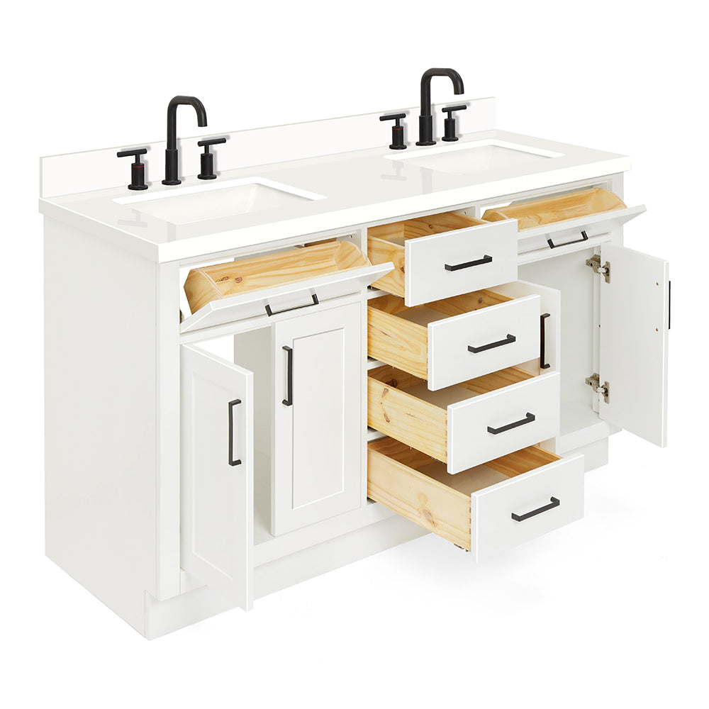 Isabella 60-Inch White bathroom vanity on white background – product photo 1