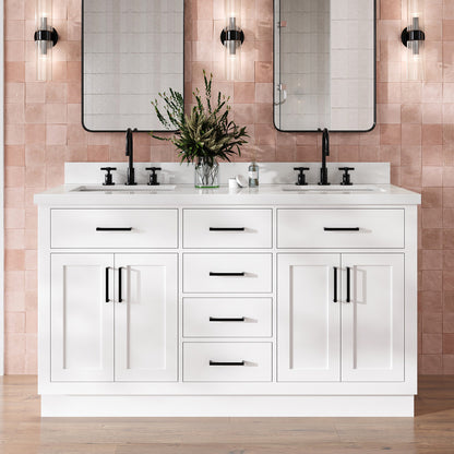 Isabella 60-Inch White bathroom vanity in styled bathroom setting
