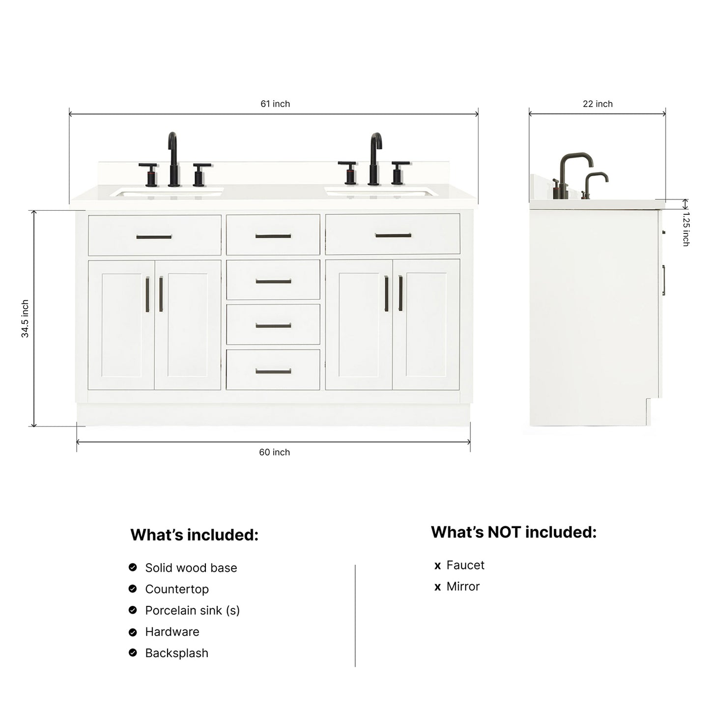 Isabella 60-Inch White bathroom vanity dimensions