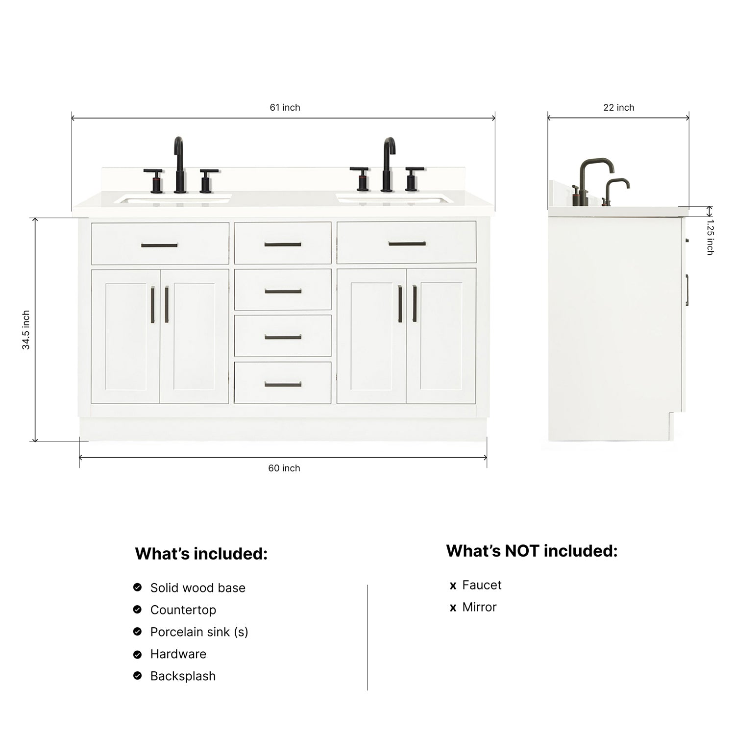 Isabella 60-Inch White bathroom vanity dimensions