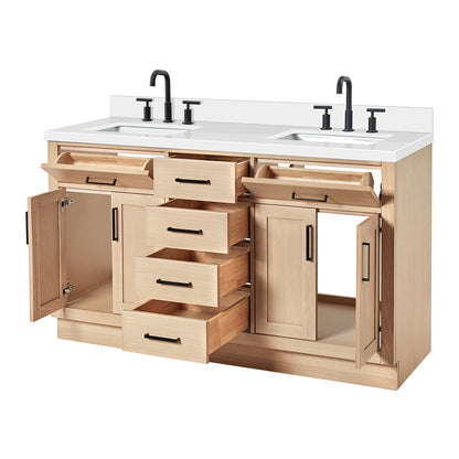 Isabella 60-Inch White Oak bathroom vanity on white background – product photo 1