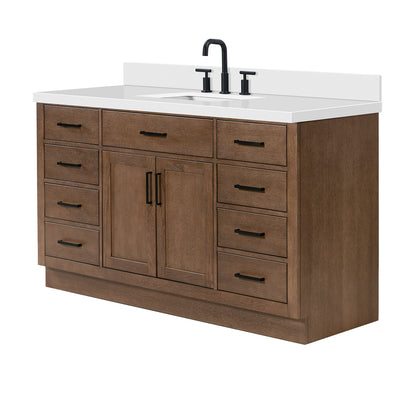 Isabella 60-Inch Brown Oak bathroom vanity on white background – product photo 4