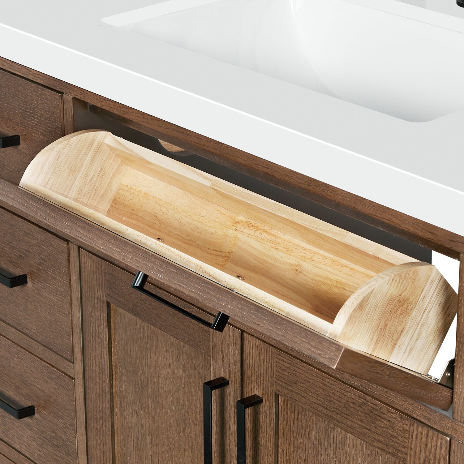 Isabella 60-Inch Brown Oak bathroom vanity on white background – product photo 5