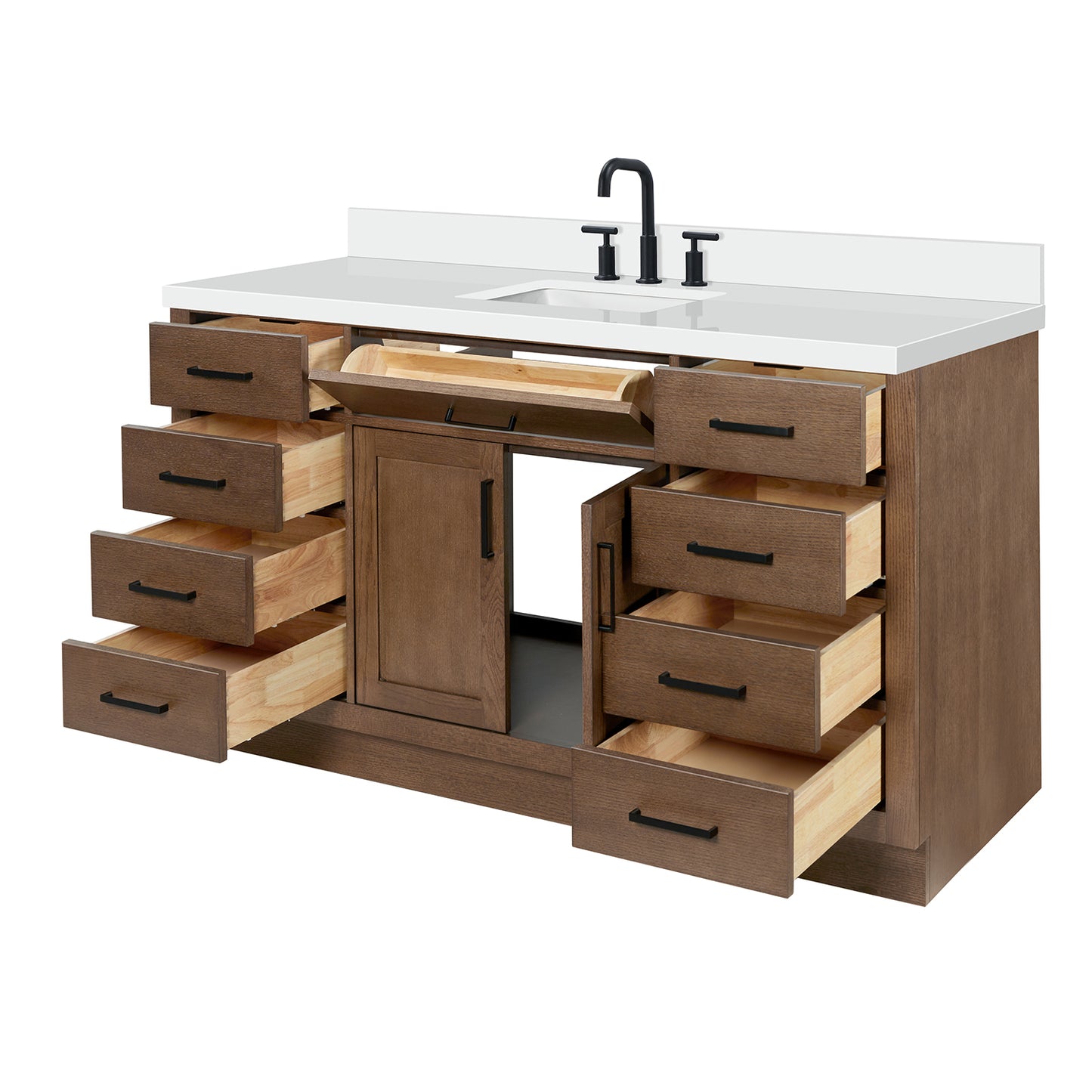 Isabella 60-Inch Brown Oak bathroom vanity on white background – product photo 6