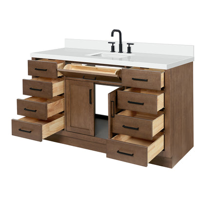 Isabella 60-Inch Brown Oak bathroom vanity on white background – product photo 6