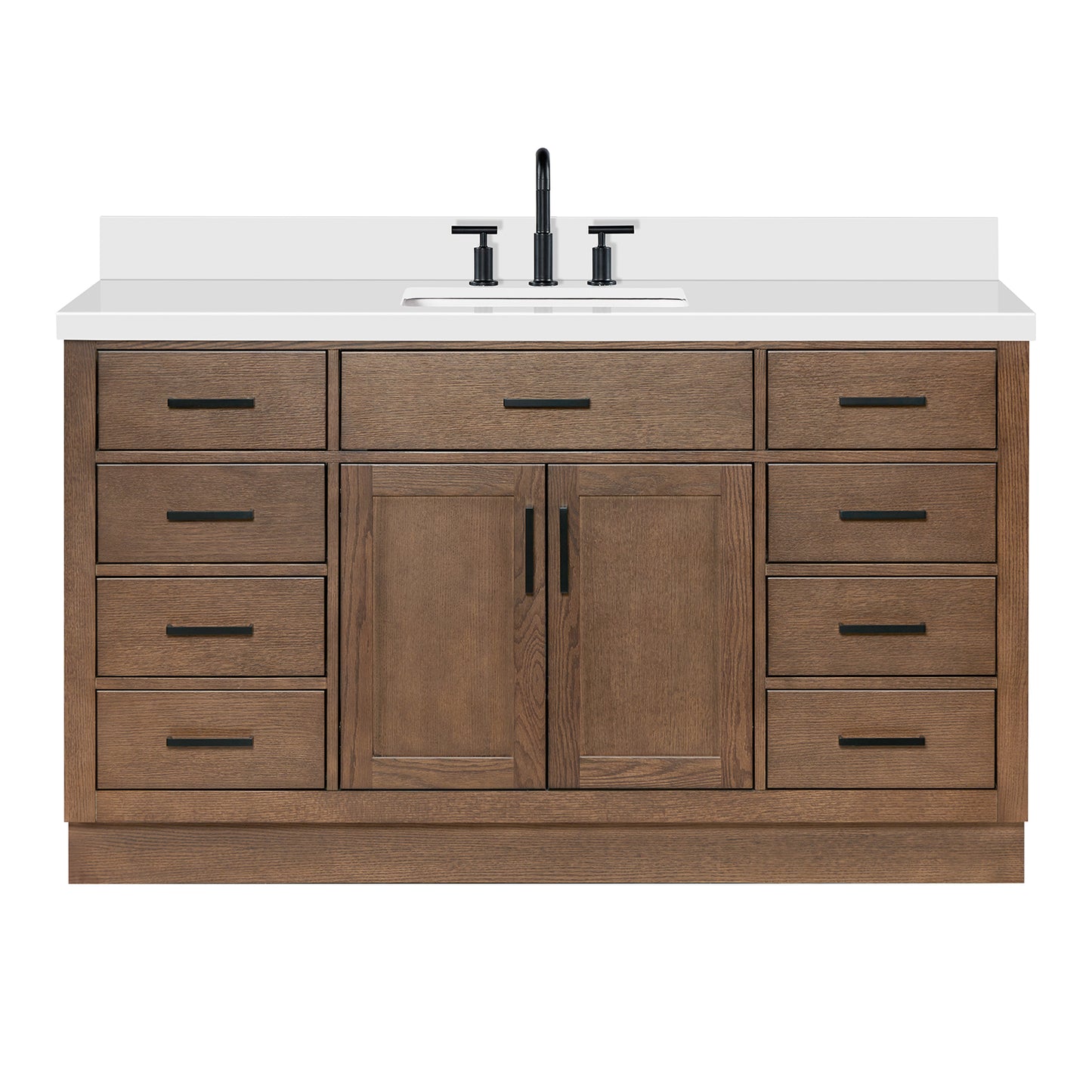 Isabella 60-Inch Brown Oak bathroom vanity on white background – product photo 3