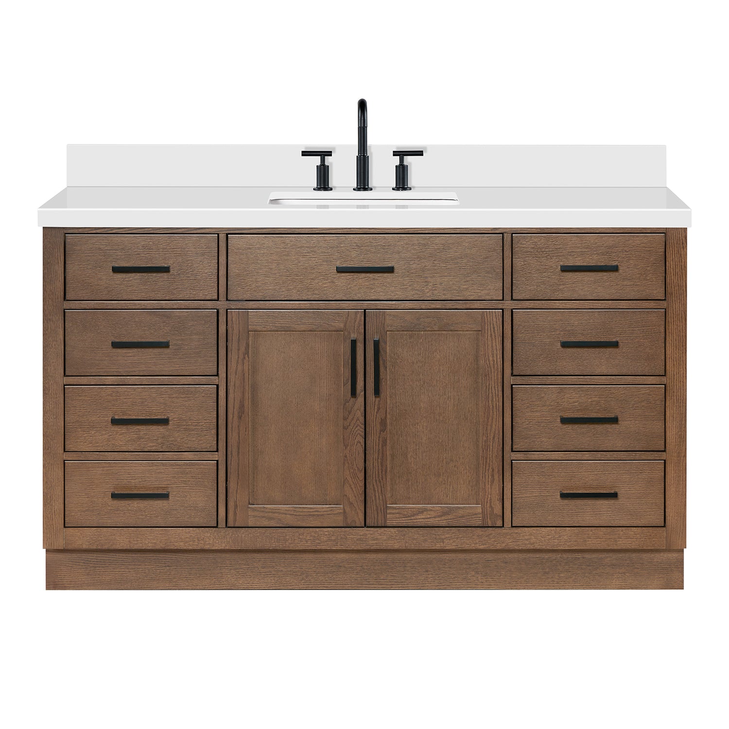 Isabella 60-Inch Brown Oak bathroom vanity on white background – product photo 3