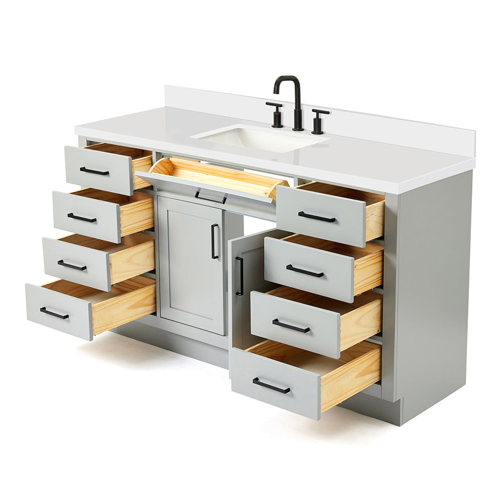 Isabella 60-Inch Grey bathroom vanity on white background – product photo 1