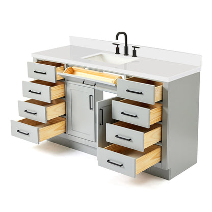 Isabella 60-Inch Grey bathroom vanity on white background – product photo 1
