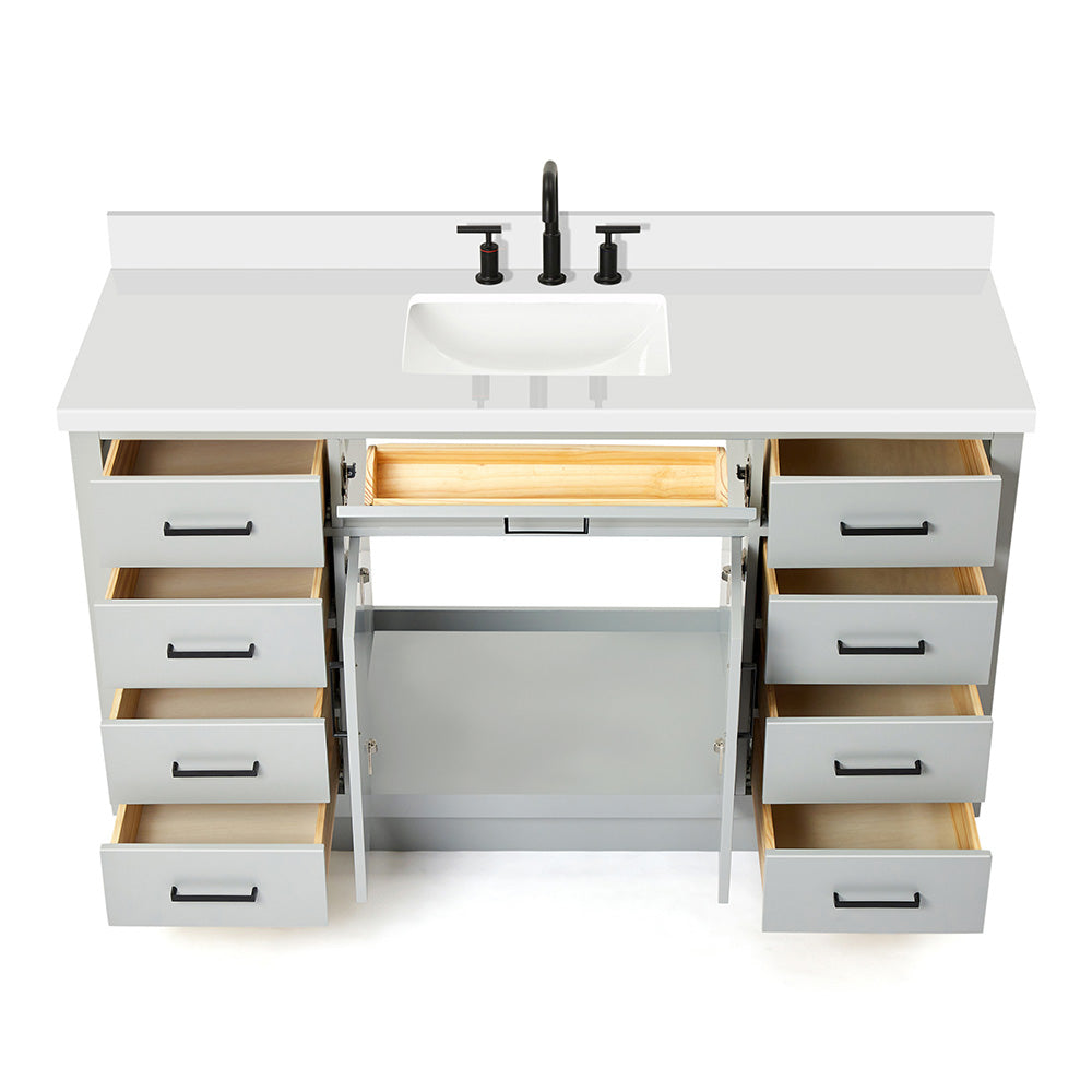 Isabella 60-Inch Grey bathroom vanity on white background – product photo 2